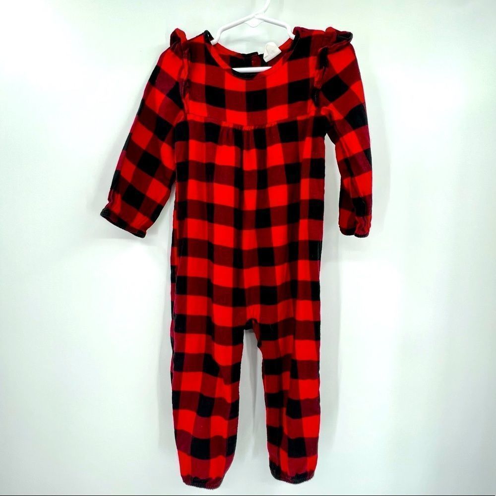 GAP Red and Black Buffalo Check Romper, 18 - 24mo
